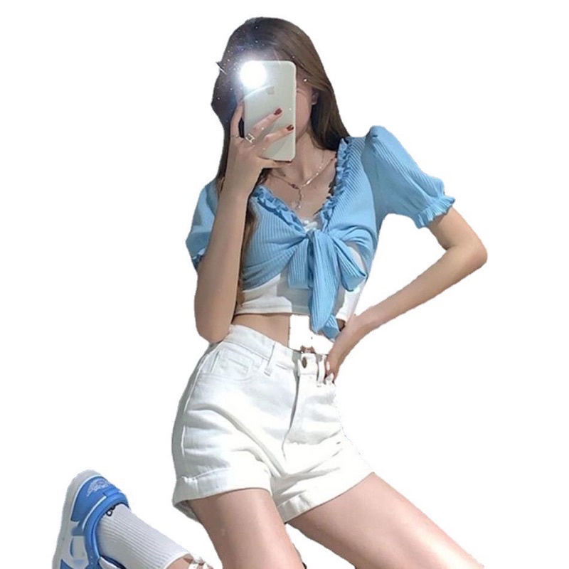 ÁO THUN CROPTOP XINH CỘT DÂY NƠ A3 [Hàng Siêu Cấp] | BigBuy360 - bigbuy360.vn