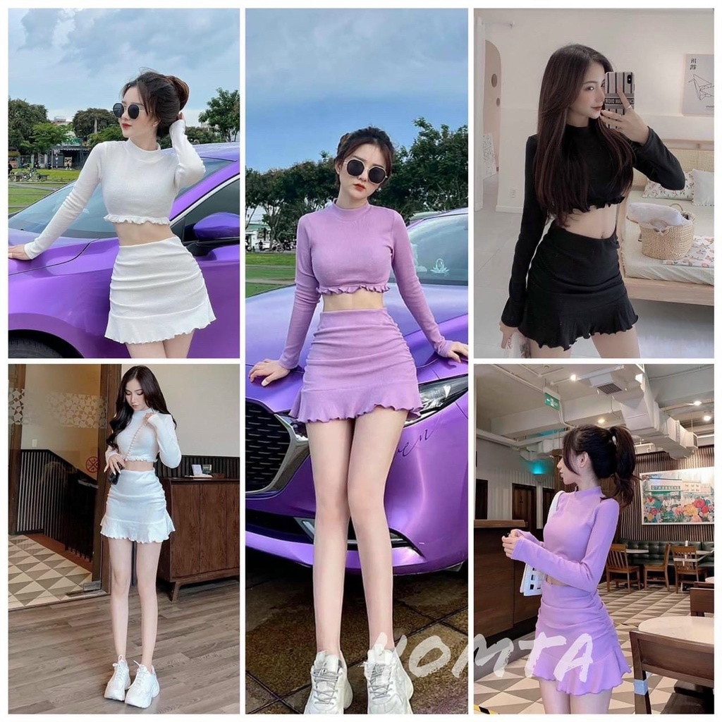 Set chân váy bèo áo thun dài tay siêu hot hit hàng bao chất TN77