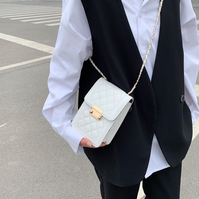 Túi IELGY dáng hộp vuông nhỏ đựng điện thoại di động phối dây xích đeo vai thời trang cho nữ