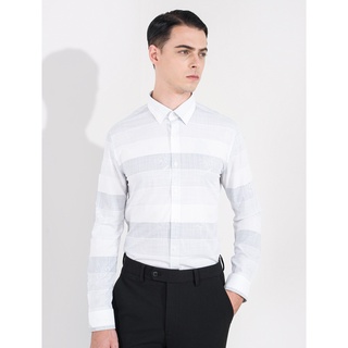 Áo sơ mi nam dài tay sọc ngang họa tiết chìm ghi xám Biluxury SMDS006GHS