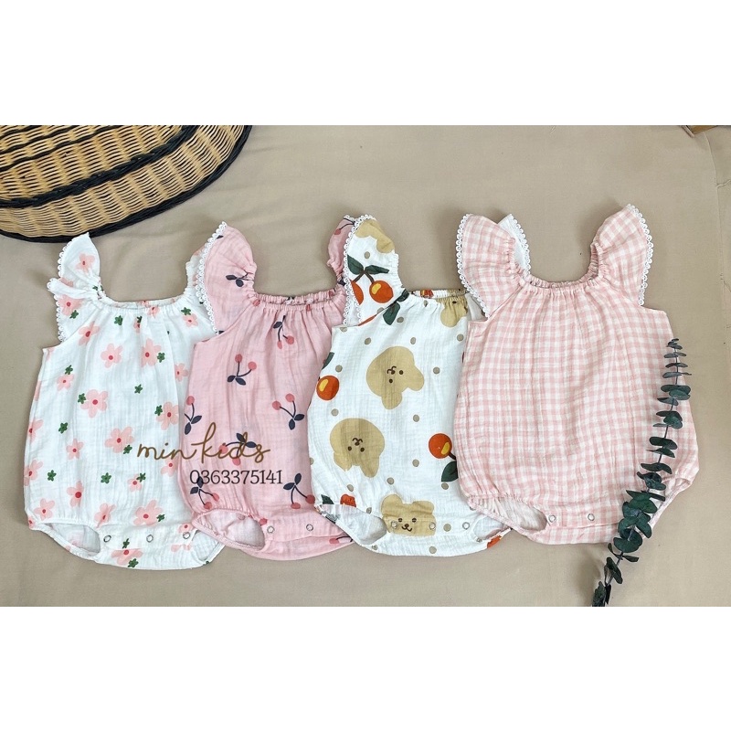 Bodysuit cánh tiên xô muslin cho bé gái