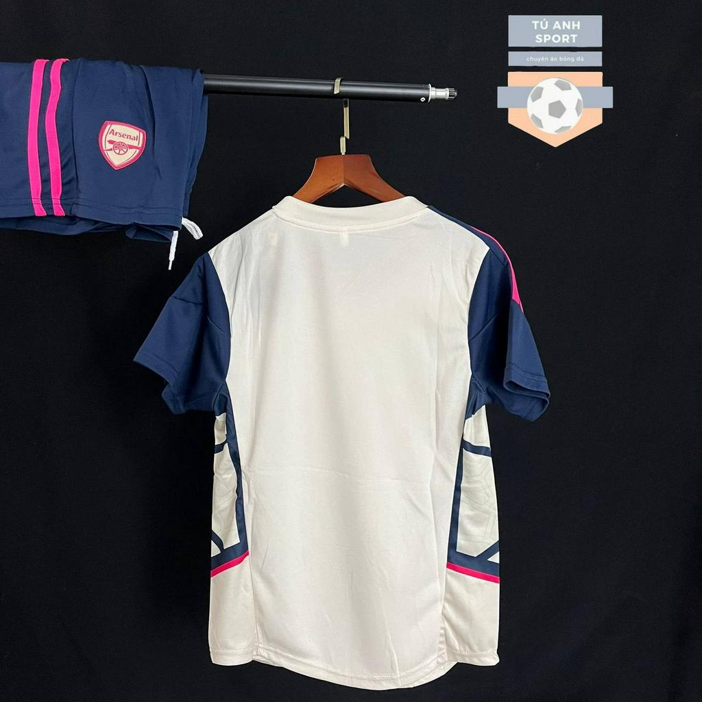 Áo đá banh CLB Arsenal, bộ quần áo đá bóng Arsenal trắng viền hồng mè thái đẹp mắt