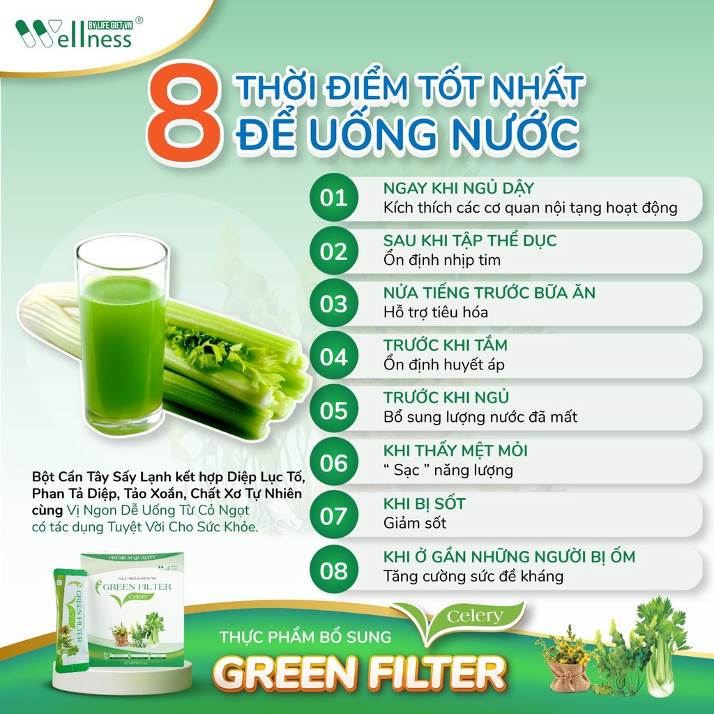 Bột cần tây sấy lạnh Organic GREEN FILTER giảm cân, giữ dáng, đẹp da, thanh lọc cơ thể, cân bằng nội tiết tố nữ