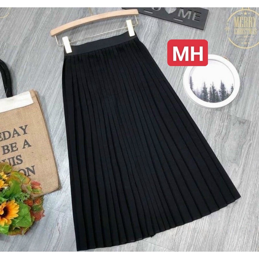 Chân váy nữ, chân váy dập ly dài màu đen freesize &lt;54kg SKUCV-16A