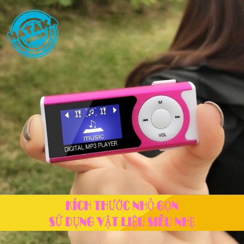 Máy nghe nhạc mp3 màn hình LCD có loa kẹp gắn quần áo tặng tai nghe và dây sạc