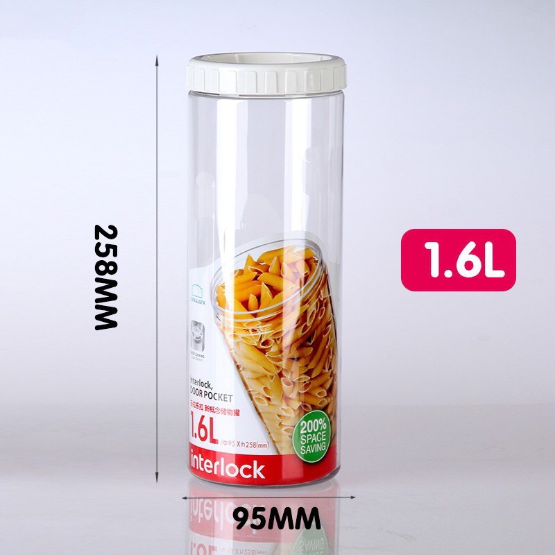Combo 2 hộp nhựa bảo quản thực phẩm Lock&amp;Lock Interlock 1.6L, hộp đựng mỳ ý, đồ khô có nắp vặn Katigiadung