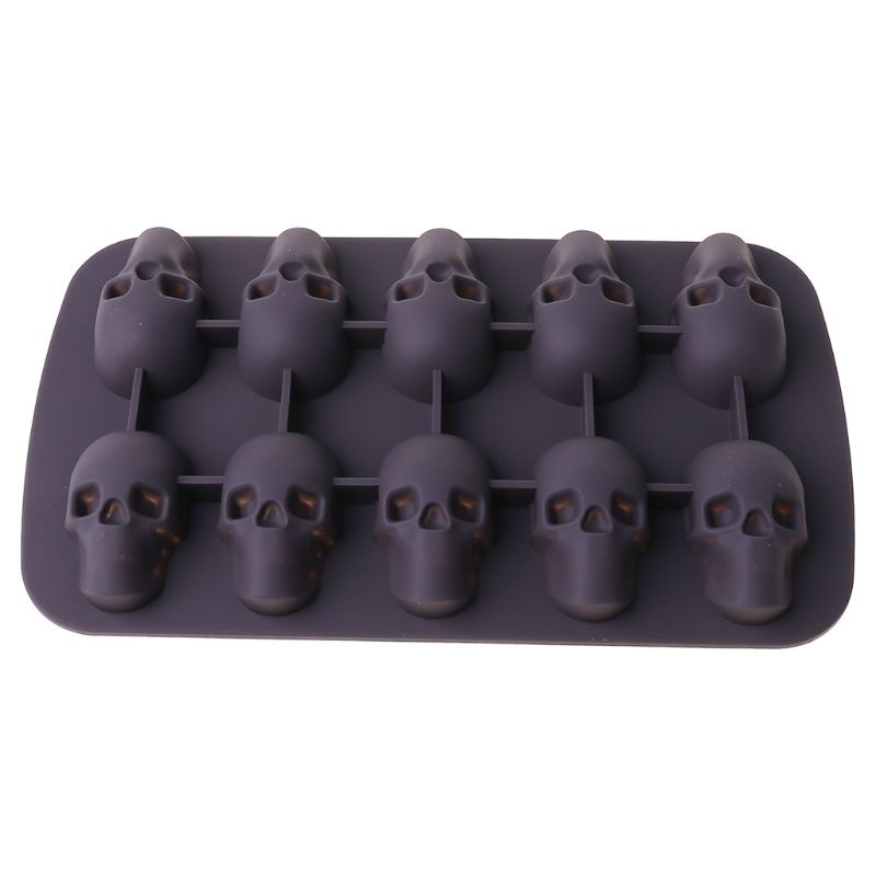 Khuôn silicone 10 ngăn tạo hình đầu lâu 3D độc đáo tiện dụng làm nước đá/ rượu/ cocktail DIY
