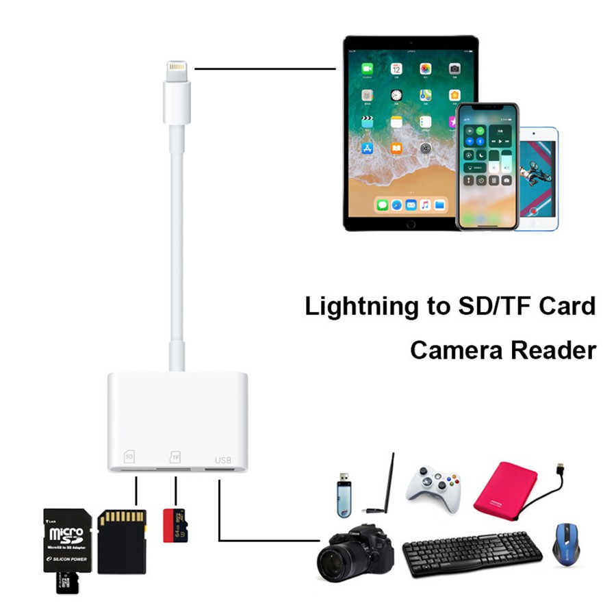 OTG và Cáp chuyển đổi kiêm đầu đọc thẻ nhớ SD TF cho.i.p,tablet táo