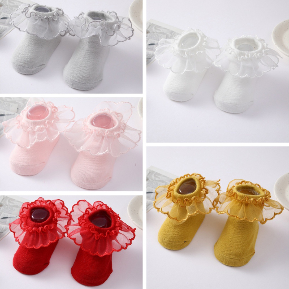 Vớ cotton phối ren thoáng khí dành thích hợp cho bé gái