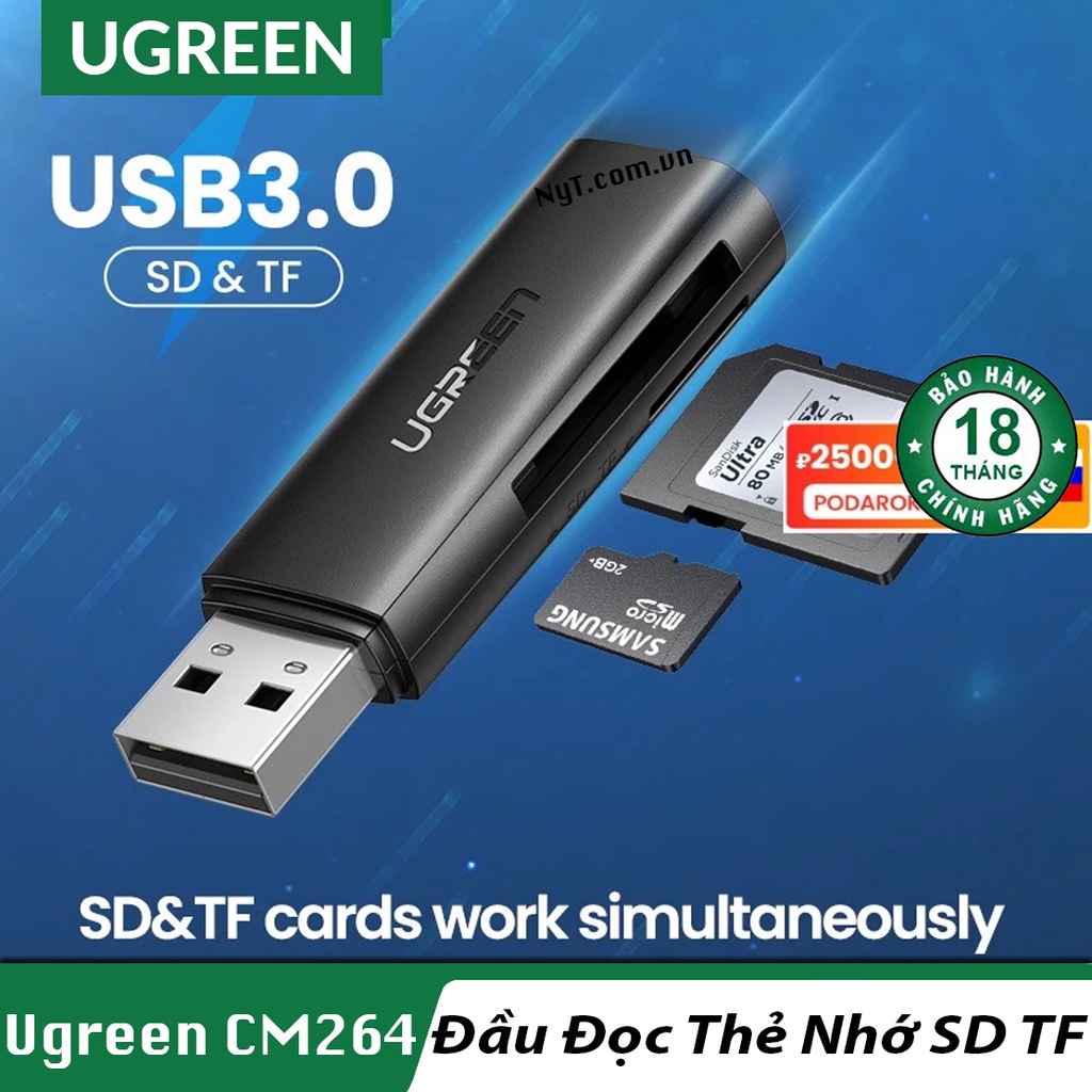 Đầu Đọc Thẻ Nhớ SD TF Cổng USB UGreen US264 - BH 18T Chính Hãng