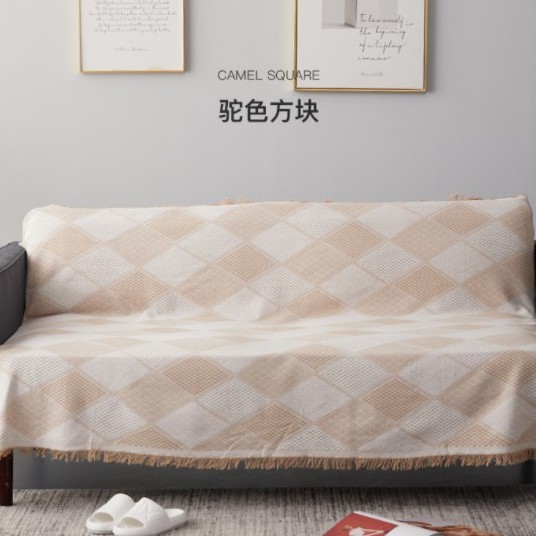 (HÀNG CAO CẤP) Khăn phủ sofa Caro, Thảm dệt tua rua trang trí phong cách Bắc Âu sang trọng