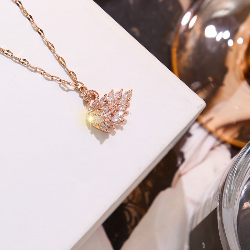 Dây chuyền mặt thiên nga đính đá zircon lấp lánh dáng ngắn phong cách Hàn Quốc sang trọng cho nữ