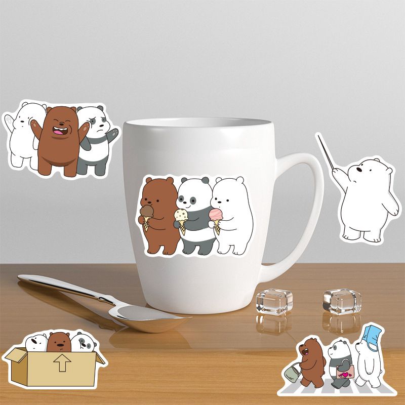 Bộ 37 Miếng Dán Trang Trí Điện Thoại/Va Ly Bằng PVC Chống Thấm Nước Họa Tiết We Bare Bears Dễ Thương