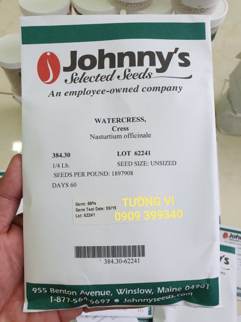 Gói 1gr (~5000) hạt giống xà lách (cải) Xoong (Watercress) - USA Johnny Seeds chất lượng cao nảy mầm tốt và cực dễ trồng