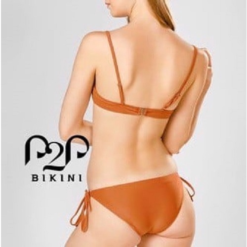 P2P BIKINI - Bikini hai mảnh áo mút, quần tam giác basic cột dây phối khoen cam đất - BTK370M_TG