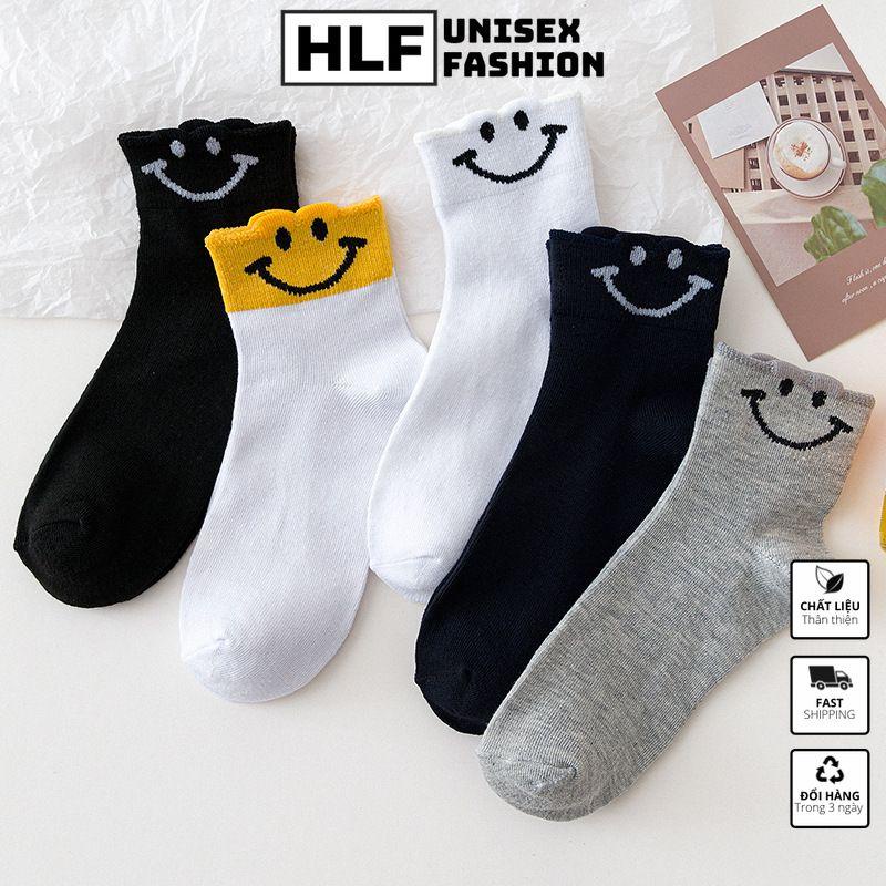 Tất vớ nữ Cotton cổ tròn in hình mặt cười, tất vớ cổ cao HLFashion