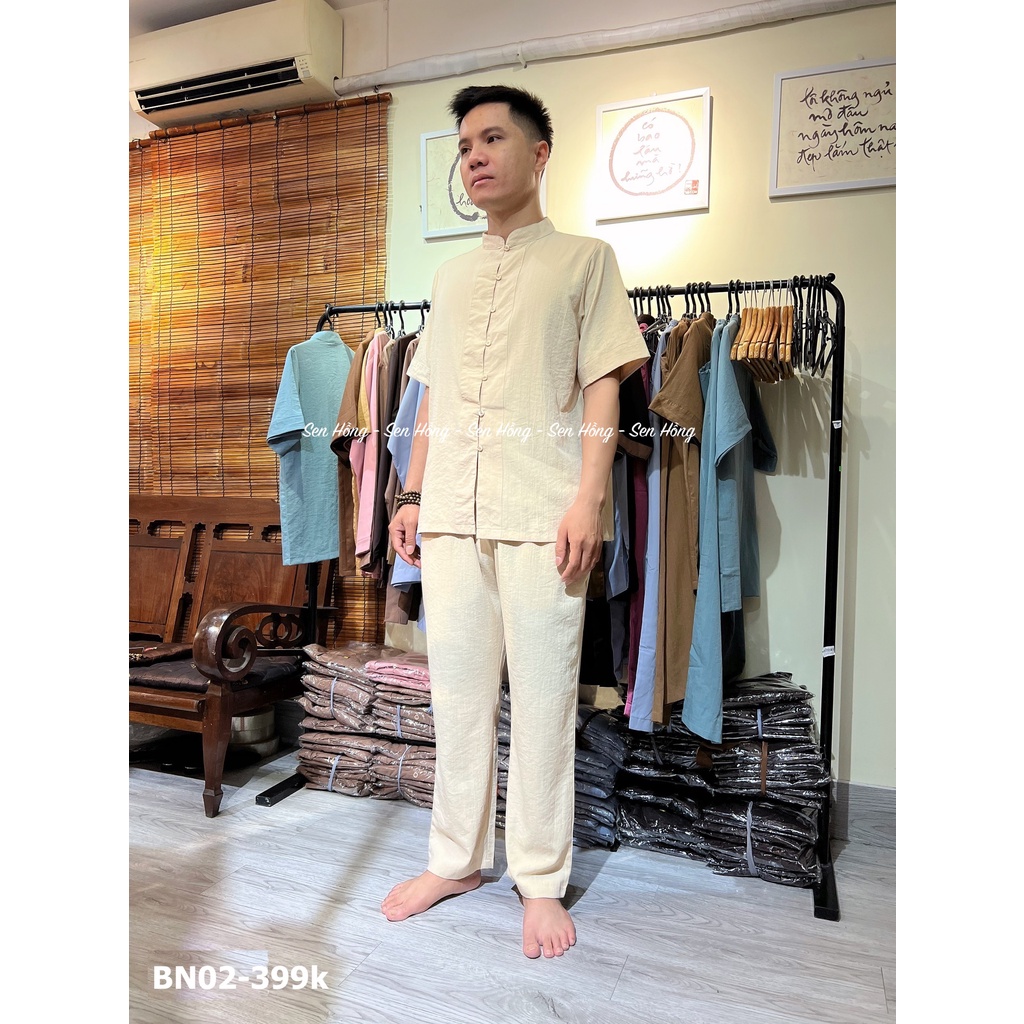 BỘ ĐŨI NHẬT CỔ TÀU NAM - mẫu Phật tử, cư sĩ nam tay ngắn #đồ lam đi chùa, mặc nhà vải mát BN02