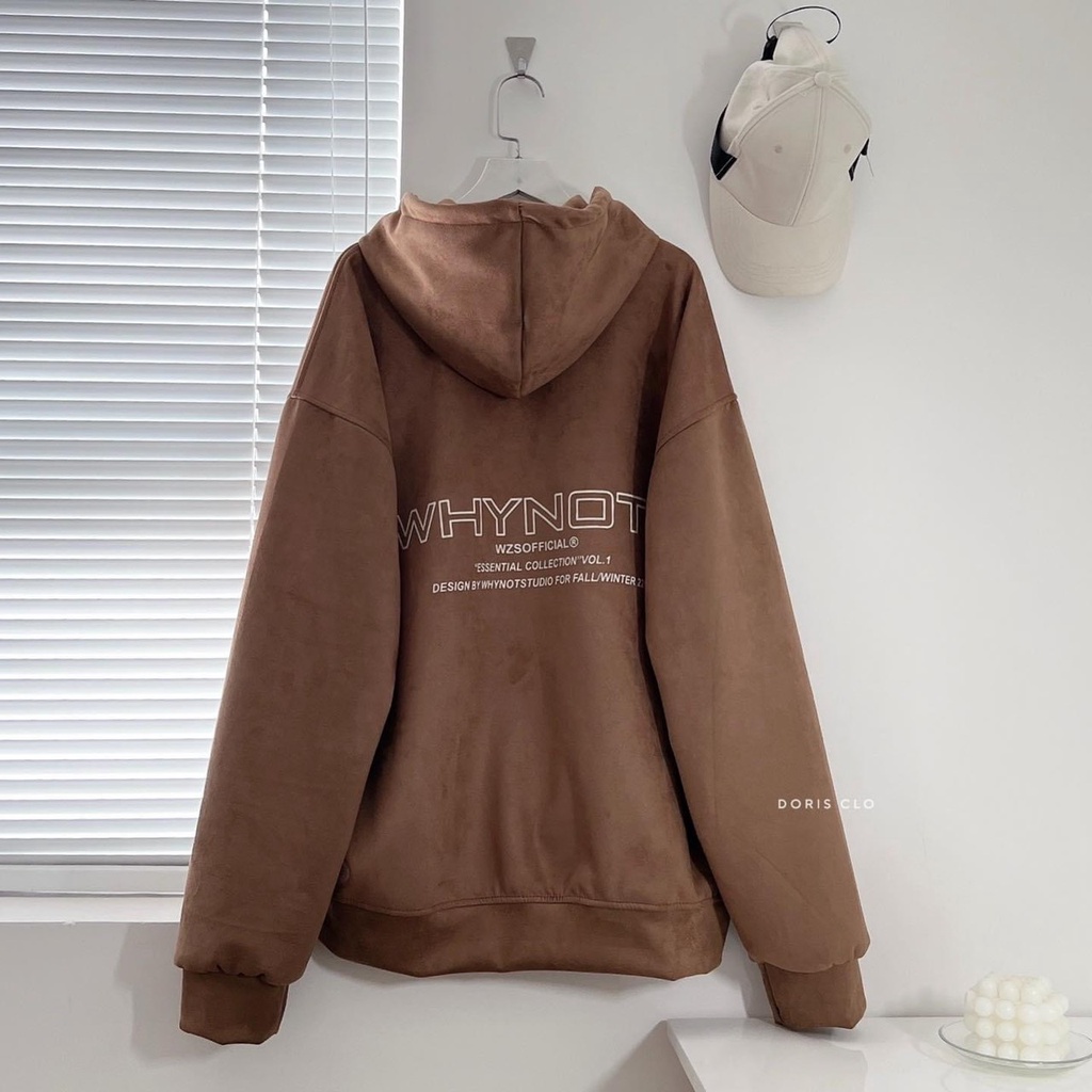 Hoodie Mũ Rộng Whynot Dáng Rộng Unisex Nam Nữ Tay Bồng Chữ Lưng Logo Ngực Hàn Quốc Mũ To