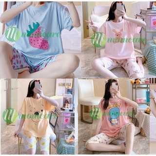 Bộ đồ bầu và sau sinh cho con bú ti ẢNH THẬT - Đồ bộ bầu lửng - Quần áo ngủ bà bầu mặc nhà thời trang mùa hè chất đẹp