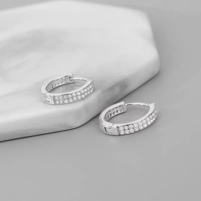 Khuyên tai nam nữ bạc 925 vòng tròn đính đá chốt bấm, bông tai bạc đơn giản cá tính unisex Duyson Silver [KVDDKX2]