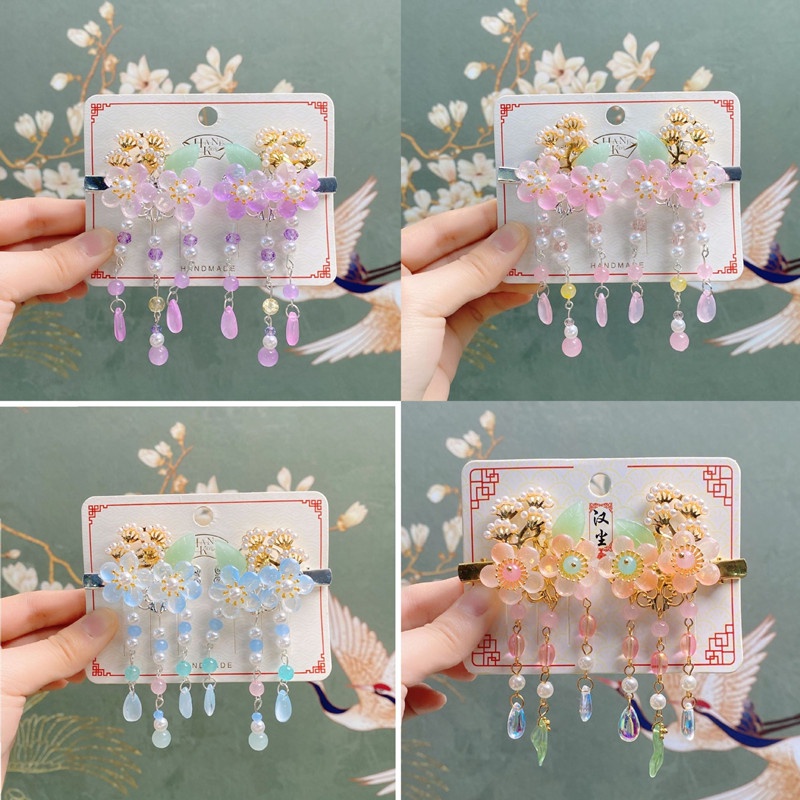 1 Cặp Kẹp Tóc Đính Hoa Và Bướm Màu Hồng Dễ Thương Cho Bé Gái