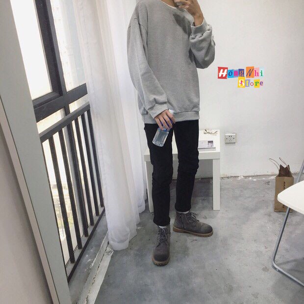 ÁO SWEATER TRƠN CHẤT NỈ LÓT BÔNG MÀU XÁM - SWEATER UNISEX - MM