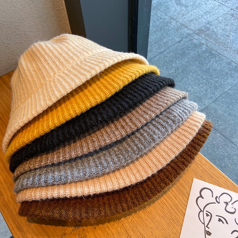 Mũ xô vải len phối nhung in màu đơn giản phong cách thu đông