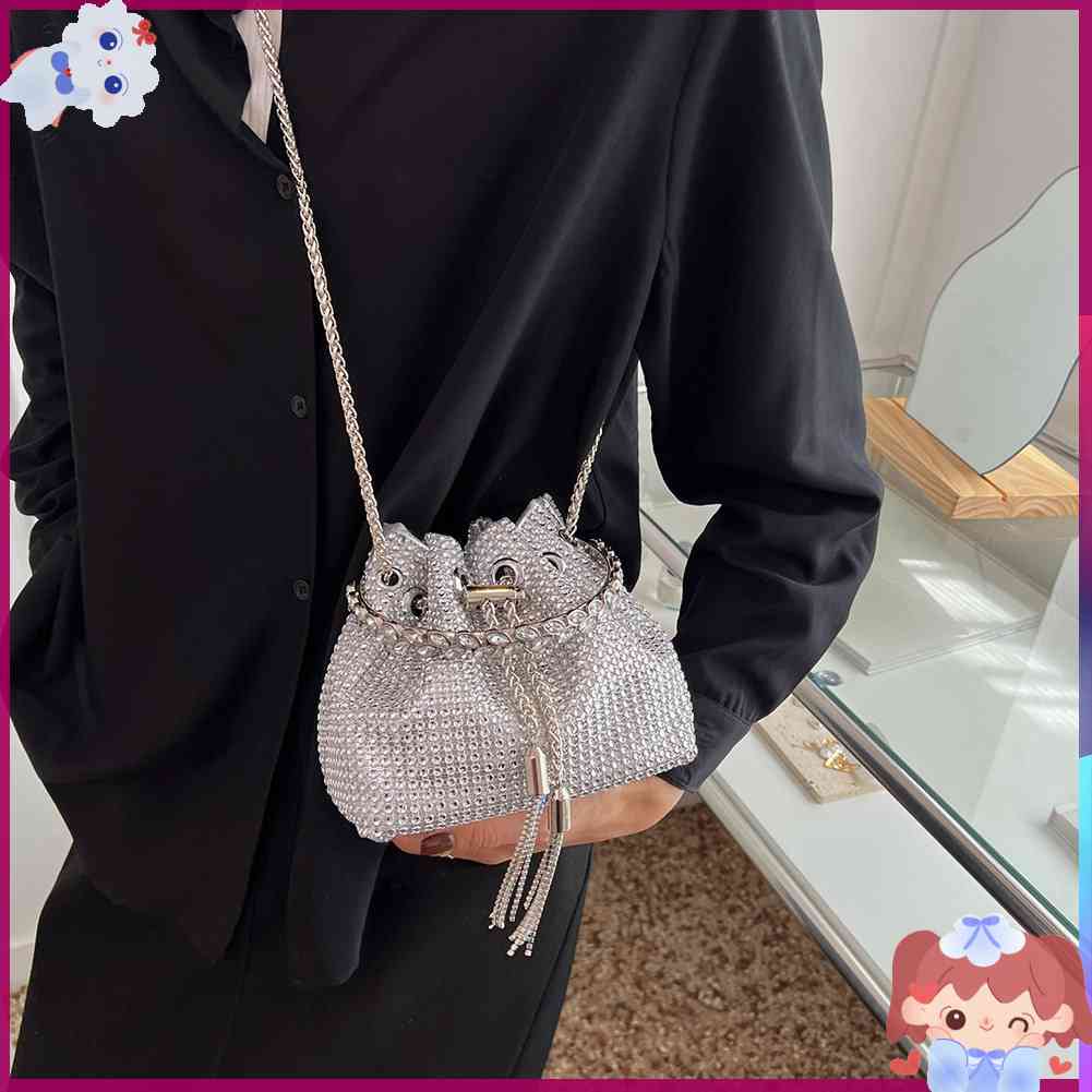 ✿Mars144✿Ví Cầm Tay Dây Rút Đính Kim Cương Lấp Lánh Tinh Tế Cho Nữ✿