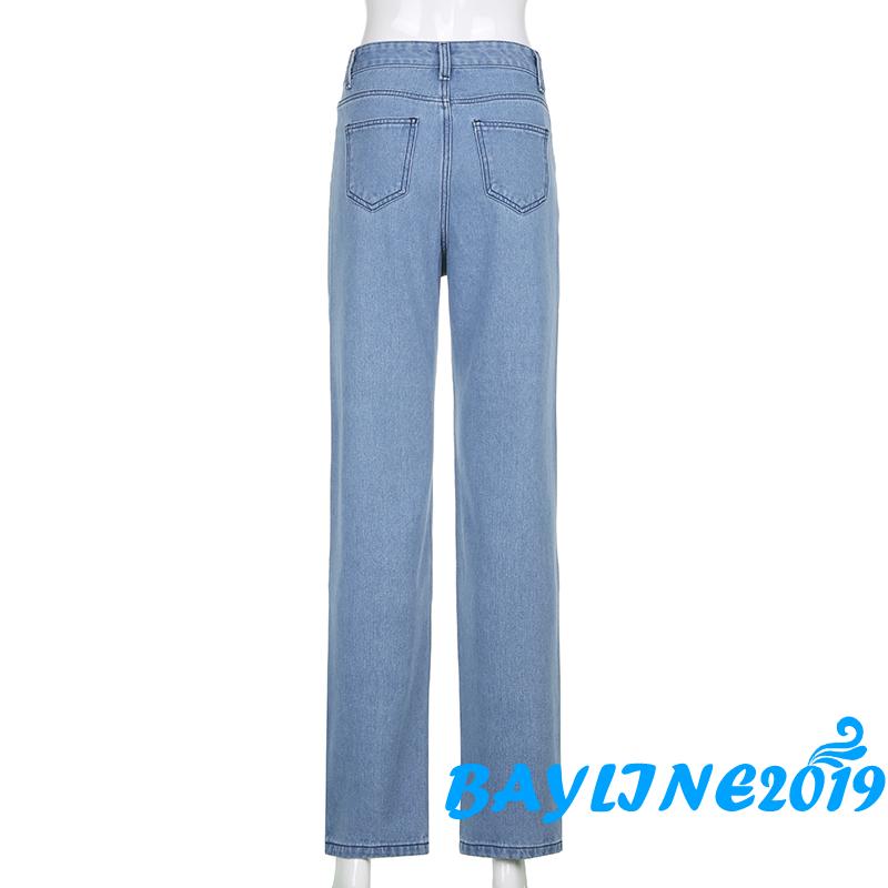 Quần Jeans Nữ Lưng Cao Ống Đứng Dáng Rộng Thời Trang Hàn