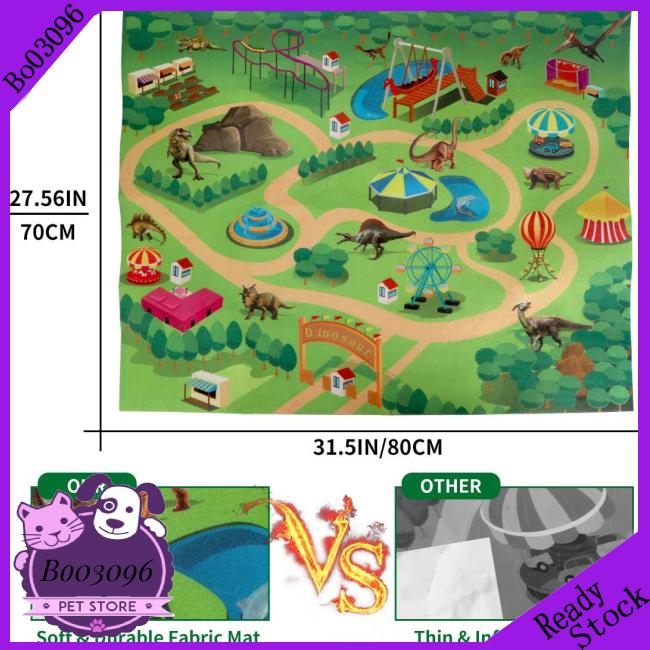 Dinosaur Toys Simulation Figure Activity Play Mat Educational Realistic Dinosaur Playset Adventure Mat with Trees for Creat Animal World Include T-Rex Triceratops for Kids Boys Girls