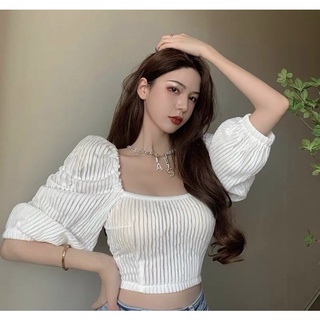 Áo Croptop đan lưng tay bồng