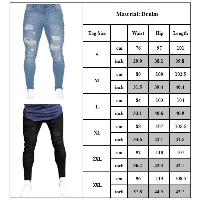 Quần jeans skinny nam mài rách size S-3XL