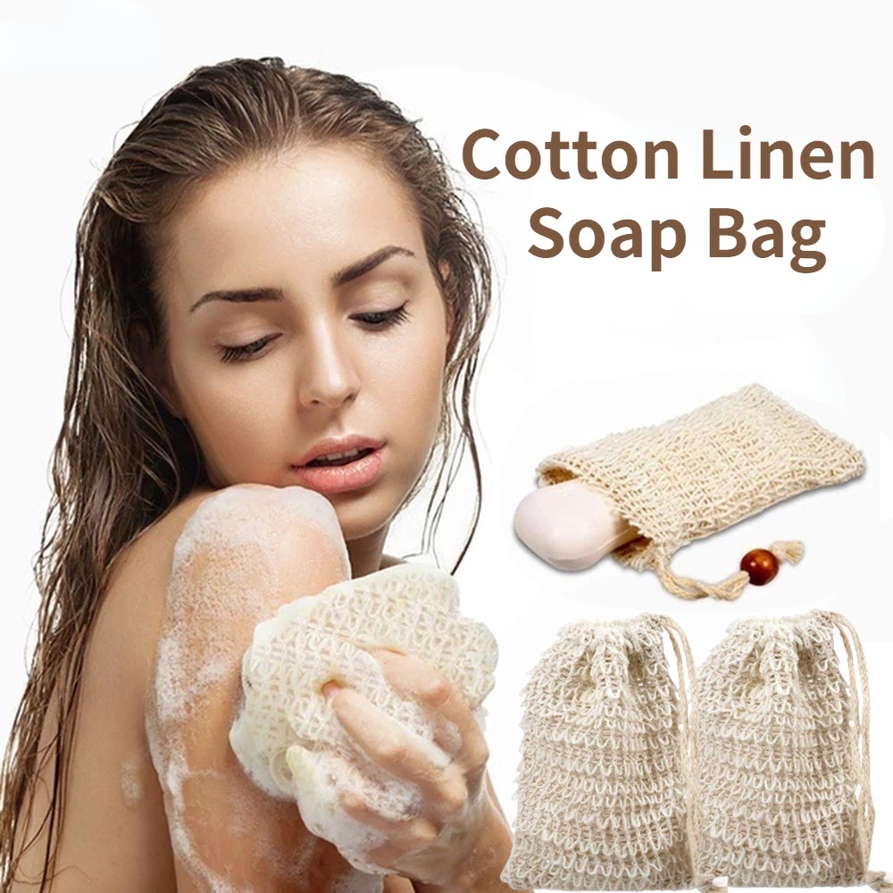 Túi Lưới Đựng Xà Phòng Tắm Bằng Sợi Cotton Lanh Tự Nhiên Tiện Dụng Giá Đỡ
