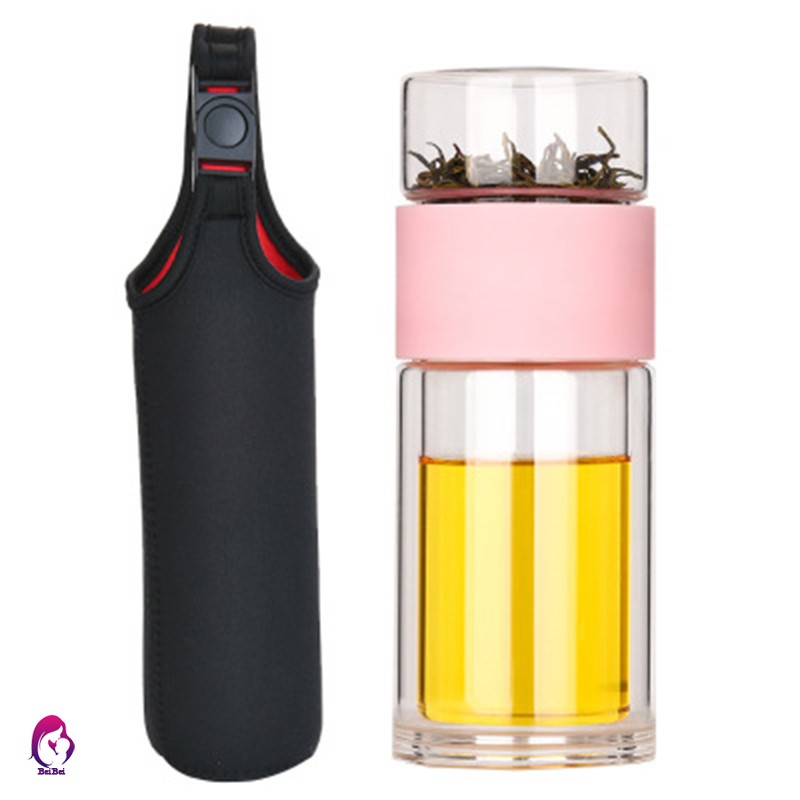 【Hàng mới về】 Double Wall Glass Water Bottle Tea and Water Separation Bottle Mug Cup with Tea Infuser Home Office