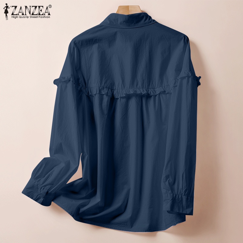 Zanzea Áo Sơ Mi Dài Tay Phối Bèo Thiết Kế Đơn Giản Thời Trang Cho Nữ