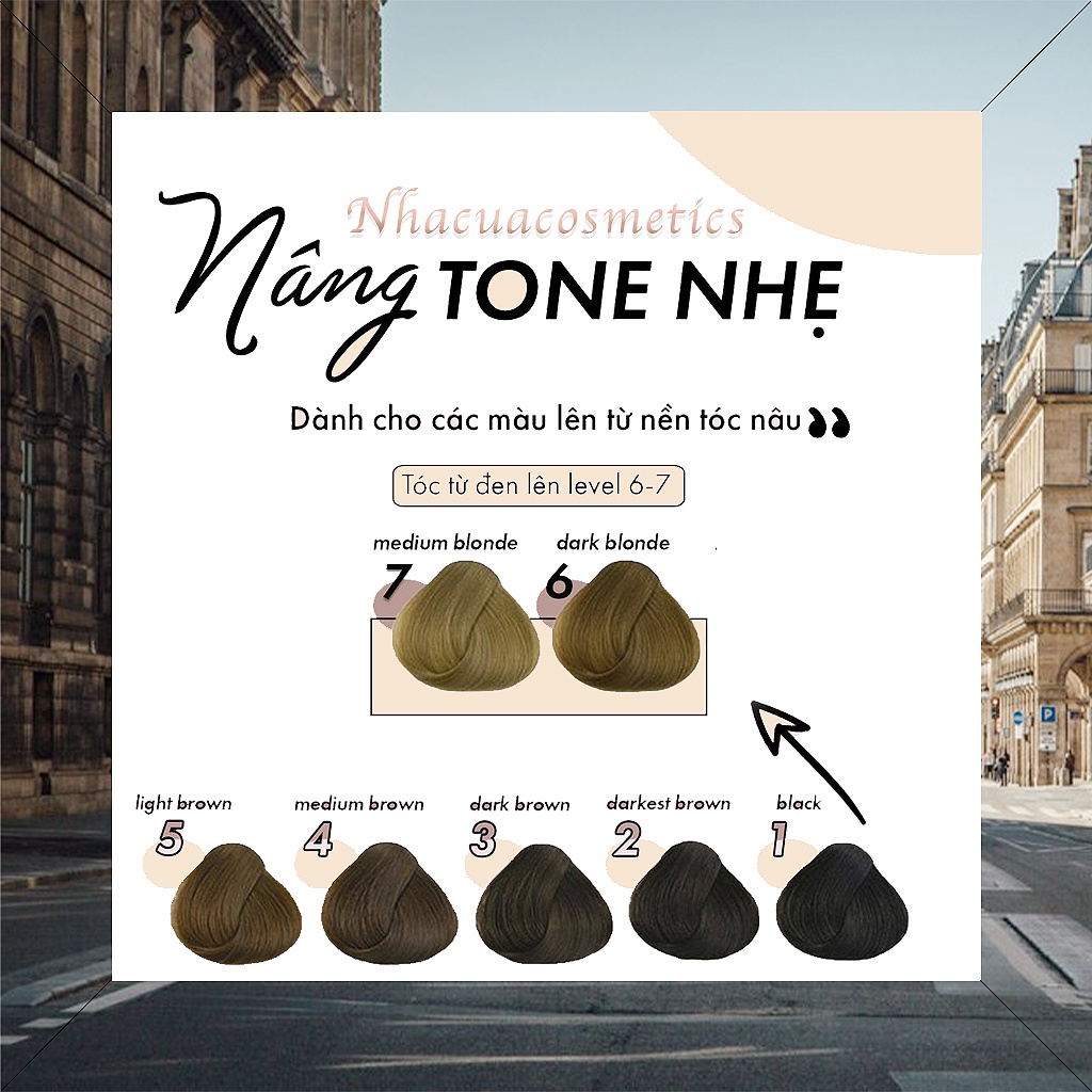 Thuốc NÂNG TONE Tóc - Lên Tone Sáng, Nhuộm Tóc Chuẩn Màu Tặng Kèm Trợ Nhuộm Oxy, Bao Tay, Mũ Chùm Ủ Tóc