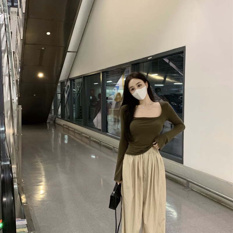 Áo thun COZOKC tay dài cổ vuông trẻ trung quyến rũ dành cho nữ