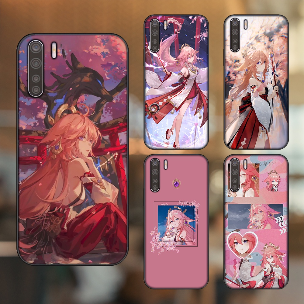 Ốp lưng Oppo A91, Reno 3 viền đen in hình Yae Miko Genshin Impact