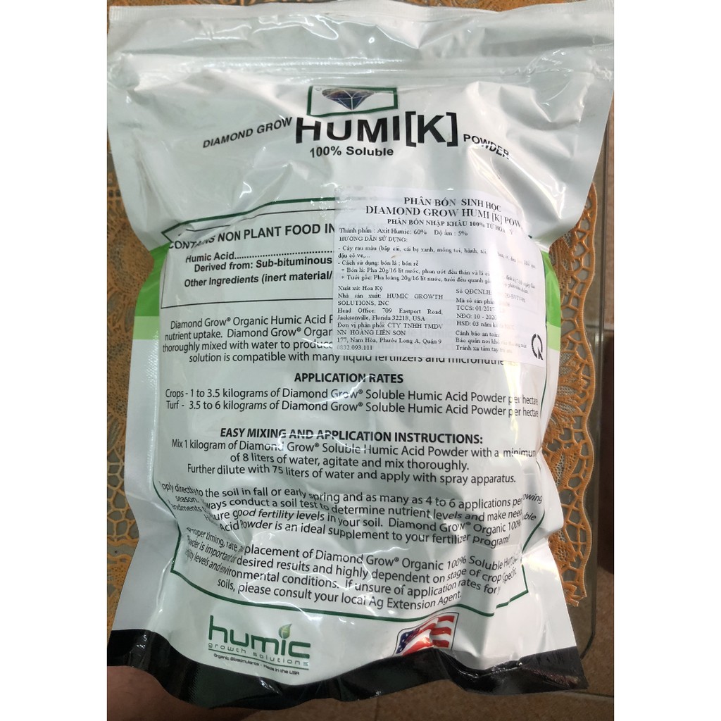 (Nhập USA) Phân sinh học Humic bao 1kg date 10/2023 cực tốt cho sầu riêng, rau màu, cây có múi.....