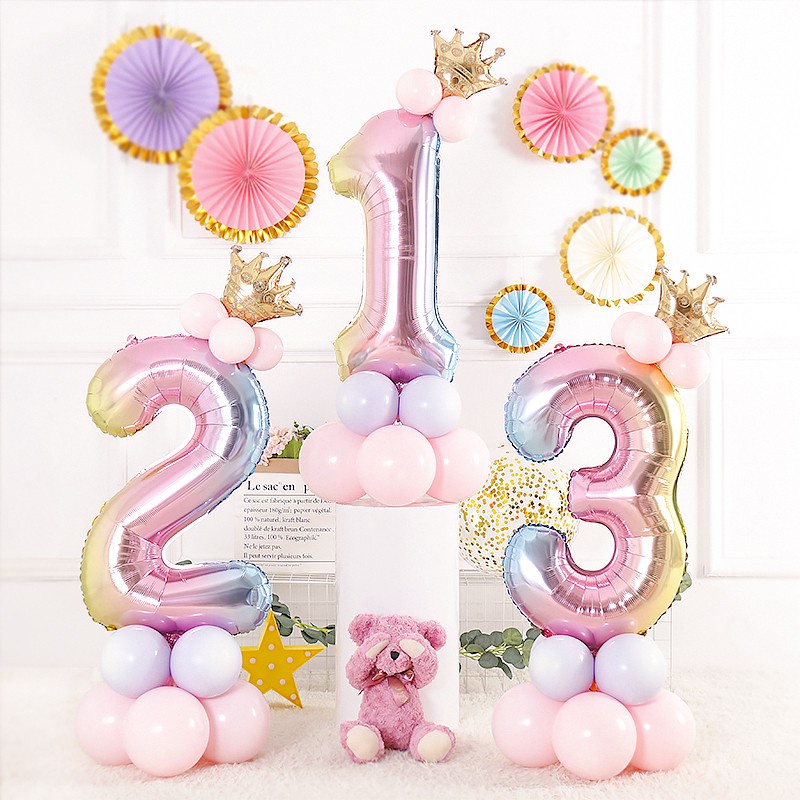 Bong Bóng Nhôm Hình Chữ Số 0-9 32Inch Màu Cầu Vồng Trang Trí Tiệc Sinh Nhật