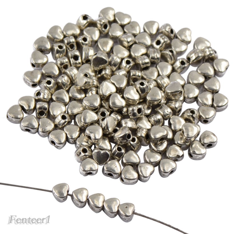 1 [Fenteer1] 100 Hạt Charm Bạc Tây Tạng Hình Trái Tim 5mm