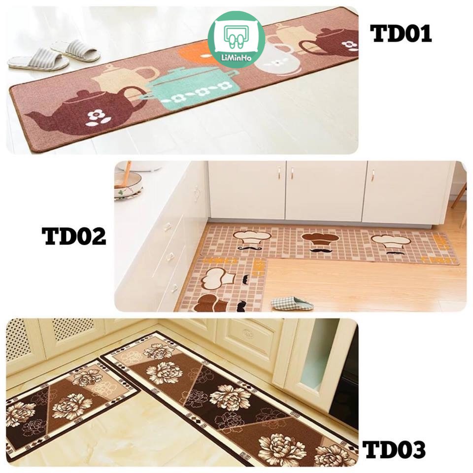 Bộ thảm bếp cỡ lớn 2 tấm ( 50*80cm+50*180cm) hoặc (50*80cm+50*150cm) hoa văn đẹp