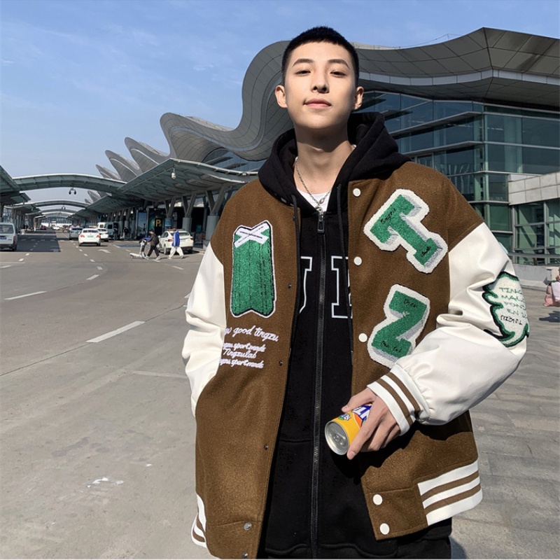 Áo Khoác Bóng Chày Chất Liệu Da Pu Thêu Họa Tiết Phong Cách hip hop Cá Tính Cho Nam