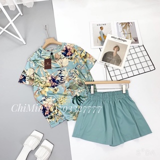 Bộ cộc lụa, set bộ cộc hoạ tiết lá cọ tươi mát mùa hè