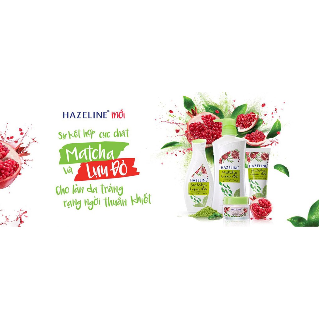 Dưỡng thể Hazeline, kem dưỡng trắng toàn thân chiết xuất matcha, lựu đỏ 230ml