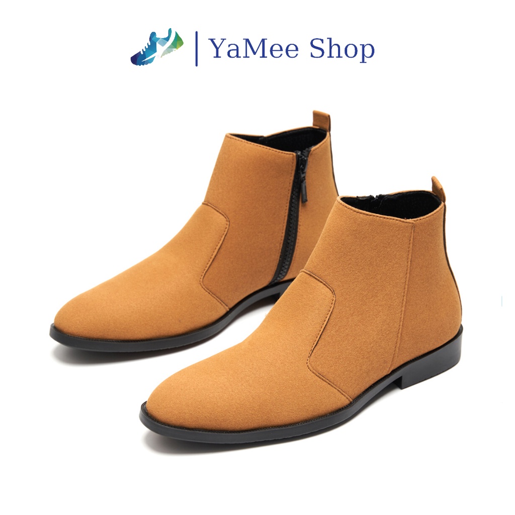 Giày chelsea boots nam da lộn, cổ khóa, đế khâu chắc chắn.