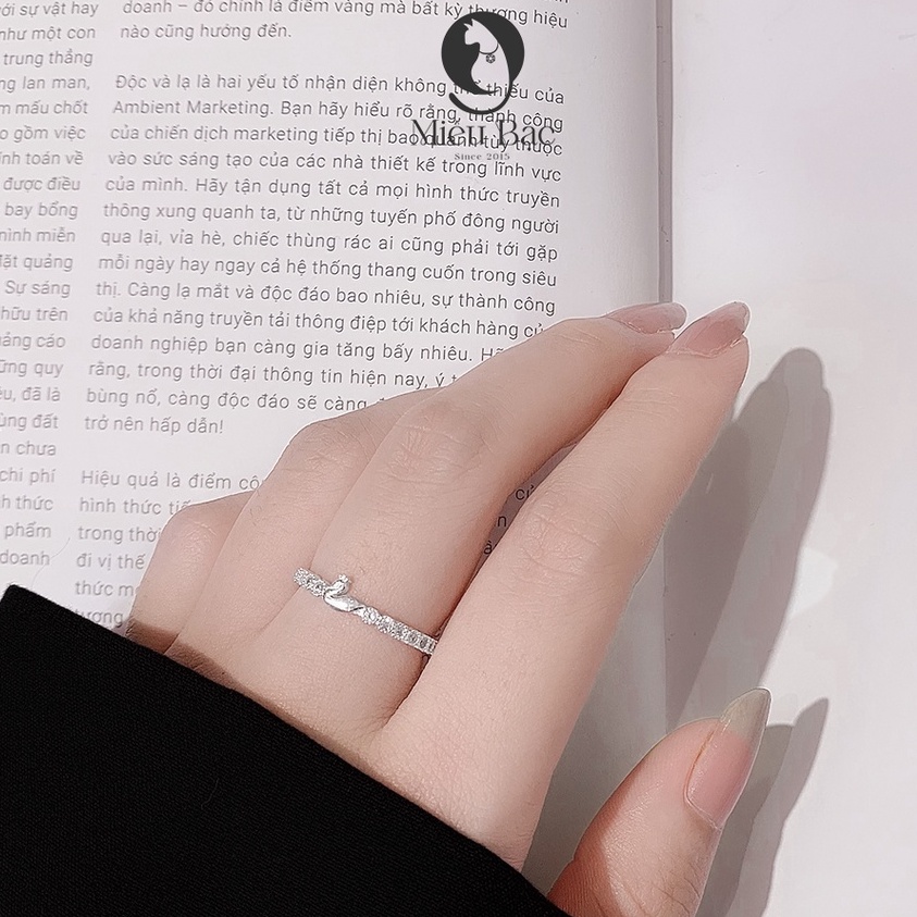 Nhẫn bạc nữ Thiên nga đính đá Free Size chất liệu bạc s925 thời trang phụ kiện trang sức nữ Miêu Bạc N400865