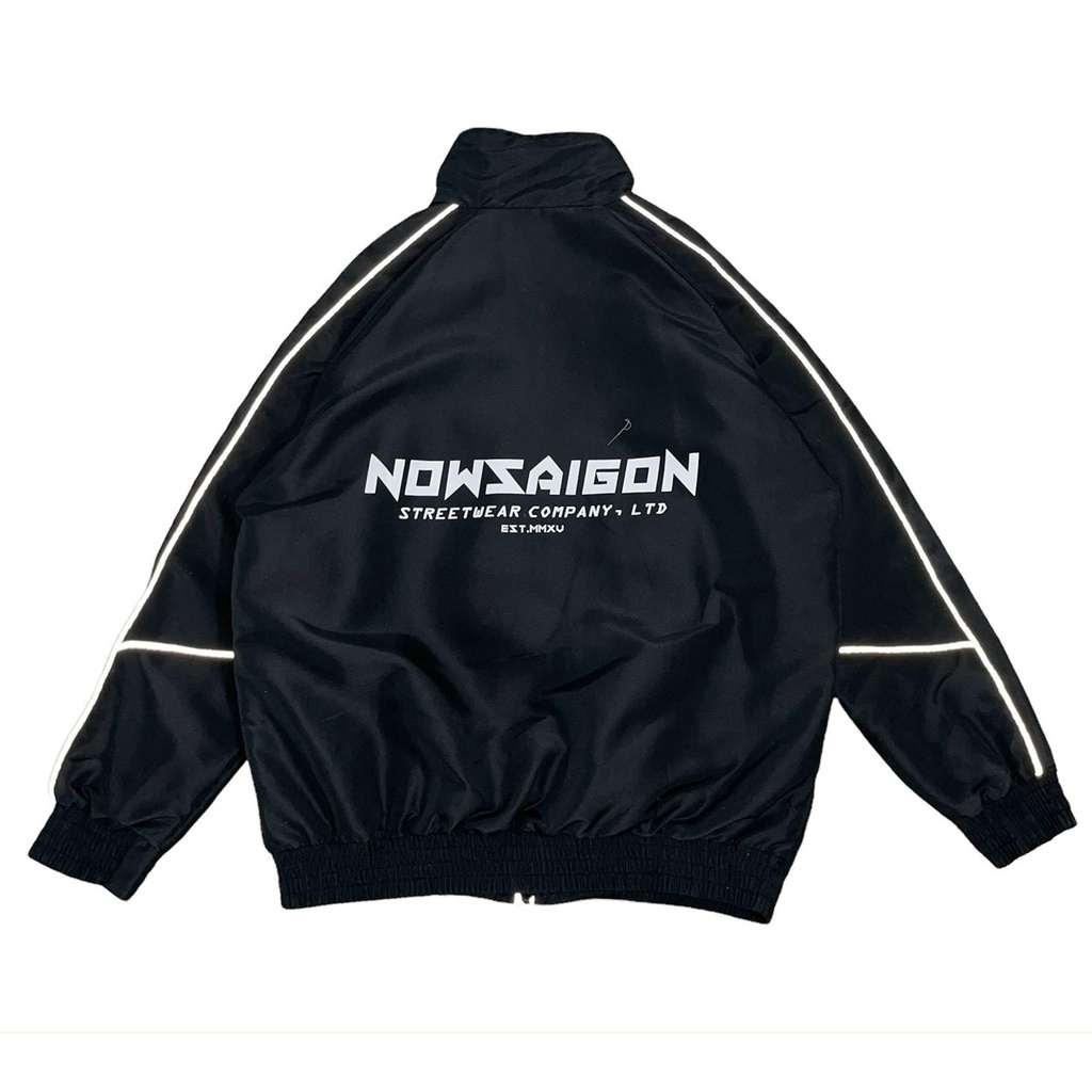 Áo khoác dù mẫu NOW SAIGON mảu đen jacket phản quang form rộng unisex nam nữ
