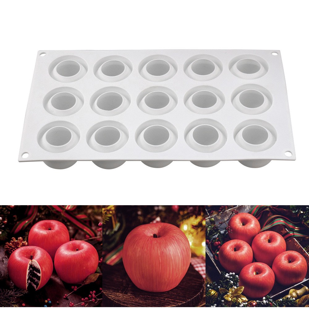 Khuôn Silicon 15 Ô Làm Bánh Mousse Trái Cây Hình Quả Táo Ý