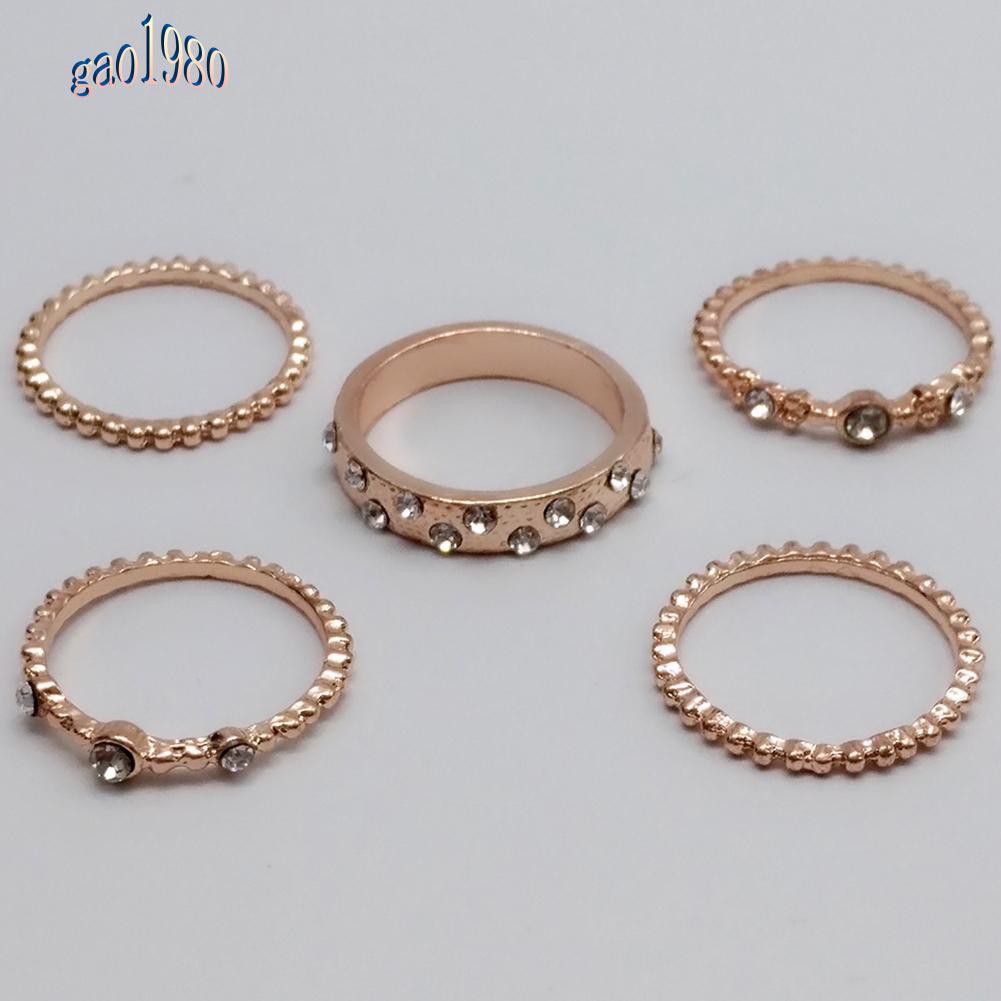 Set 5 Nhẫn Đeo Khớp Ngón Tay Đính Đá Phong Cách Vintage